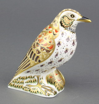 A Royal Crown Derby Japan pattern paperweight  Song Thrush  with gold stopper 4" 