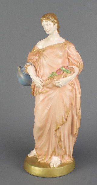 A Crown Devon Fieldings figure of a robed lady holding flowers and a ewer 15 1/2" 
