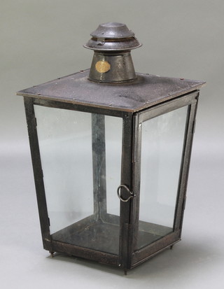 A metal lamp housing marked BR by C Polkey Ltd of Birmingham 23"h x 12" square