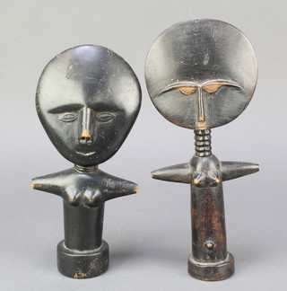 A pair of Ashanti carved wooden Akua-Ba fertility dolls 9" 