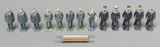 7 Britains figures of airmen and 1 other air mechanic, do naval officer (f), 4 ratings (1f) and a stretcher 