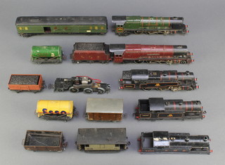 A Hornby locomotive and tender - The Duchess of Athol, ditto Duchess of Montrose (no tender) and 3 British Railways tank engines and a small collection of rolling stock, all three track 