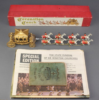 A Lesney model of the Coronation coach boxed, The Pocket Atlas and Guide to London, a Woodrow Wyatt newspaper group special edition newspaper for the State Funeral of Sir Winston Churchill together with 1 volume James Hamilton "Arthur Rackham"  