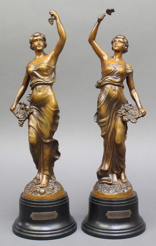 2 French spelter figures Le Printemps and Le Automne 16" 