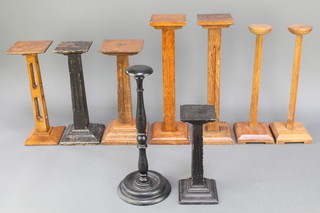 2 pairs of Art Deco oak milliners display stands 15" and 14" and 5 others 