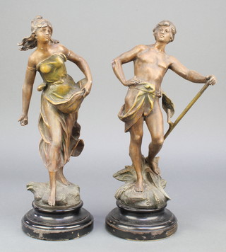 A pair of spelter figures depicting The Harvest 14 1/2"h 