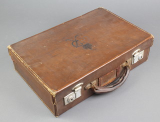 A leather finished attache case with George VI cypher 7" x 15"w x 10"d 
