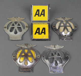 4 AA beehive radiator badges - no. OH32926, 6C38566, 2B52890 and 5B44826, 2 square AA radiator badges 