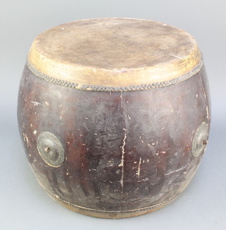 A Chinese double sided drum 15"h x 15" diam. 