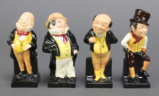 4 Royal Doulton Dickens figures - Micawber 4", Pickwick 4", Captain Cuttle 4" and Sam Weller 4 1/2" 