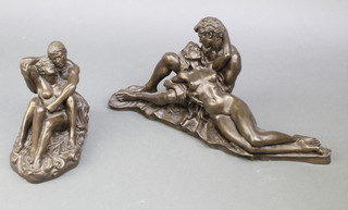After R Cameron, a bronzed figure group of a reclining couple 7" x 14" and 1 other 5" x 6 1/2" 