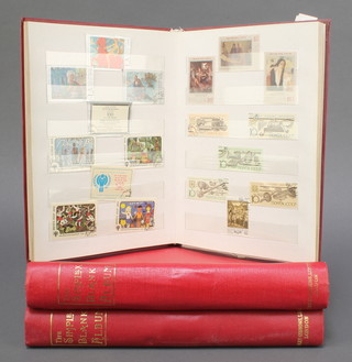 2 red Simplex albums of GB stamps 1902-1973 and a stock book of Russian stamps and a folder of used World stamps 
