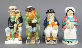4 Wood and Sons Charles Dickens toby jugs Pegoty 6", Mr Pickwick 5", Fagin 6" and Bob Cratchit and Tiny Tim 6" 