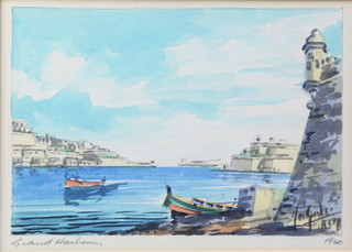 Galea, watercolours, signed, coastal studies Malta, 4" x 5 1/2" 