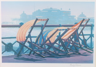 Philip Dunn, a coloured print, signed in pencil "Empty Spaces" a view of the West Pier Brighton 15 1/2" x 22" 