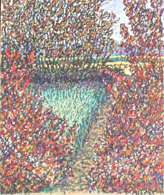 Amies, oil on canvas, signed, pointillist landscape 24" x 20" 