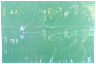 Philip Dunn, a coloured print, signed in pencil, a fishing scene in the Dordogne 18 1/2" x 22" 