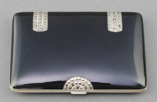 A lady's Continental Art Deco silver enamelled and marcasite cigarette case 
