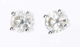 A pair of 18ct white gold brilliant cut diamond ear studs, 2.02ct 