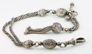 A lady's Edwardian silver watch chain with tassels 