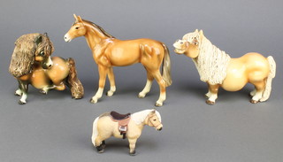 A Continental porcelain figure of a standing horse 7" and 3 others 