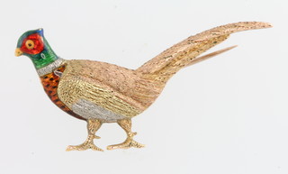 An Edwardian 3 colour 15ct yellow gold, platinum and enamelled pheasant brooch 