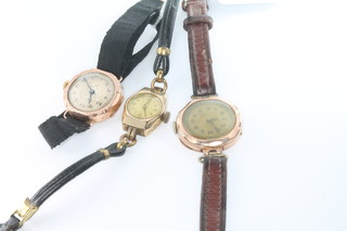 2 ladies 9ct yellow gold wristwatches and a gilt ditto 