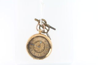 A lady's Edwardian 18ct gold fob watch with champagne dial 

