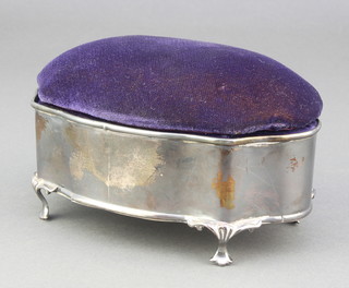An Edwardian silver trinket box with pin cushion lid scroll feet Birmingham 1903 5 1/2" 