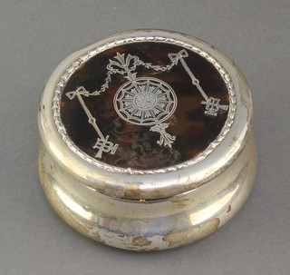 An Edwardian silver and tortoiseshell pique trinket box, London 1905 3 1/4" 