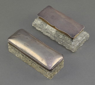 A rectangular cut glass box with silver lid Sheffield 1918 4 1/4", a ditto 4 1/4" 