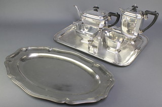 An Art Deco 4 piece silver plated tea and coffee set, 2 plated trays 
