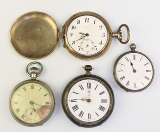 A silver fob watch and 3 other watches 