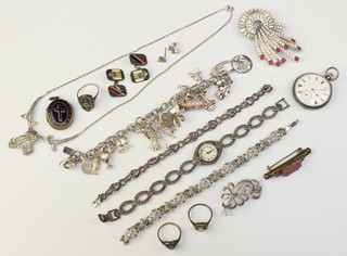 A silver charm bracelet, minor silver and other jewellery 