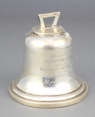 A novelty silver ink well in the form of a bell with chased inscription Birmingham 1928 3 1/2" 