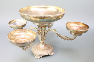 An Edwardian style plated 5 section epergne on tapered stem and scroll feet 11" 