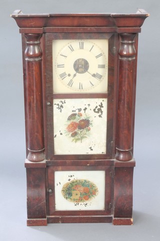 An American Smith Thomas 8 day striking wall clock with 8" square dial contained in a mahogany case