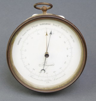 A 19th Century French aneroid barometer with paper dial 5" 