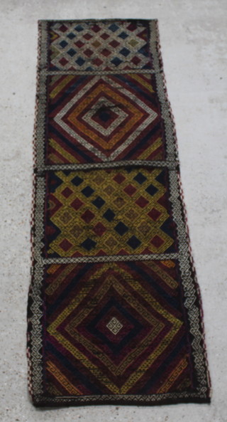 A yellow, brown and blue ground Suzni Kilim runner 82 1/2" x 29" 