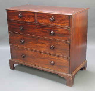 A 19th Century mahogany chest of 2 short and 3 long drawers with tore handles and brass escutcheons, raised on bracket feet 39"h x 43"w x 22 1/2"d 