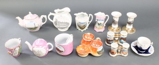 A collection of Victorian souvenir porcelain including novelty opera glass condiments etc 