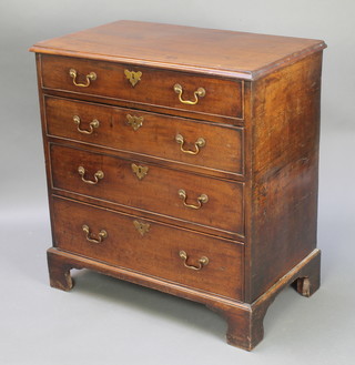 A Georgian mahogany chest of 4 long graduated drawers, raised on bracket feet with brass swan neck drop handles 33"h x 31"w x 18"d 