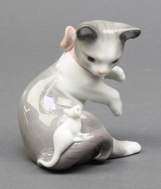 A Lladro figure of a kitten with a mouse 3" boxed