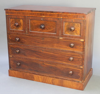 A Victorian mahogany Scots style chest with 1 long and 2 short drawers above 3 long drawers with tore handles, raised on a platform base 45"h x 51"w x 24"d 