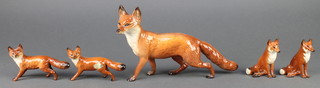 2 Beswick figures Standing Fox 17484 3", 2 seated ditto 1743 2" and a large standing ditto 1016A gloss