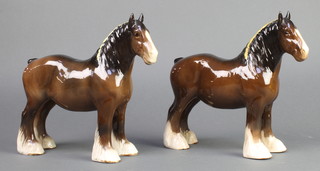 2 Beswick Shire Mares, brown gloss, 818 8 1/2" 