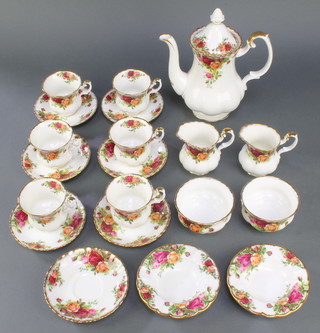 A Royal Albert Old Country Roses part coffee set comprising coffee pot, 6 coffee cups, 6 saucers, 2 sugar bowls, 2 cream jugs, 2 ashtrays and 1 saucer 