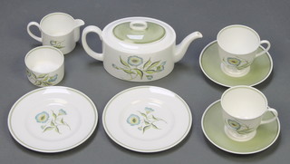 A Susie Cooper Katina part tea set comprising teapot, milk jug, 2 tea cups, 2 saucers, 2 small plates and a sugar bowl 