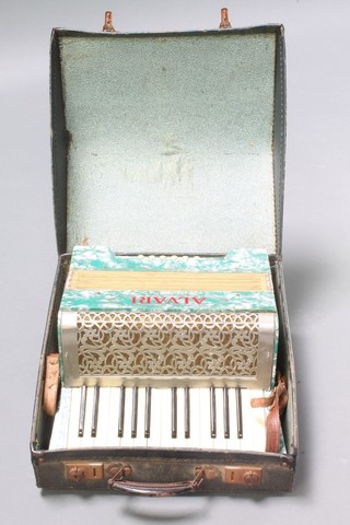 An Alvari accordion with 12 buttons, cased