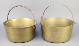 2 brass preserving pans with swing handles 7"h x 14" diam. 